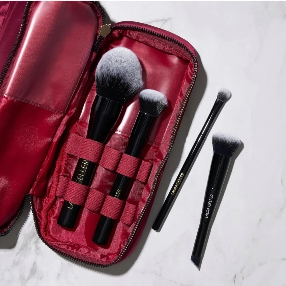 LAURA GELLER  Quilted Burgundy Make-Up Bag And Black 9